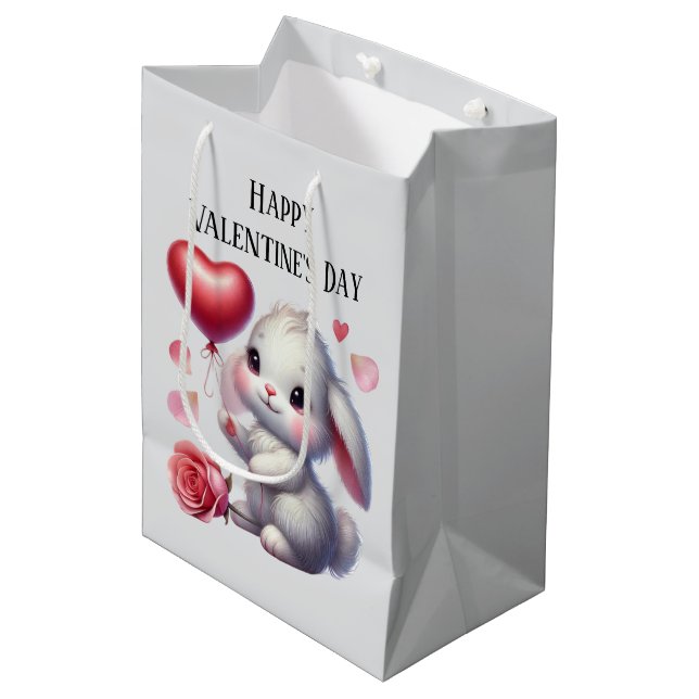 Bolsa De Regalo Mediana Cute Happy Valentine's Day bunny  (Angulo Anverso)