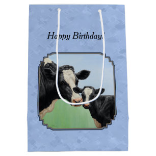 Bolsa De Regalo Mediana Cute Holstein Calf & Cow Sky Blue