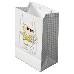 Bolsa De Regalo Mediana Cute Holy Cow Farm Floral Kids Cualquier Edad Cump