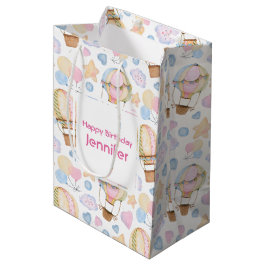 Bolsa De Regalo Mediana Cute Hot Air Balloon Watercolor Pattern Cumpleaños