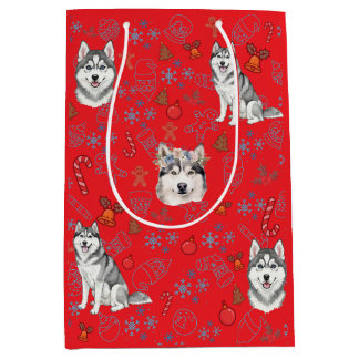 Bolsa De Regalo Mediana Cute Husky Dog Christmas Winter Seamless Pattern