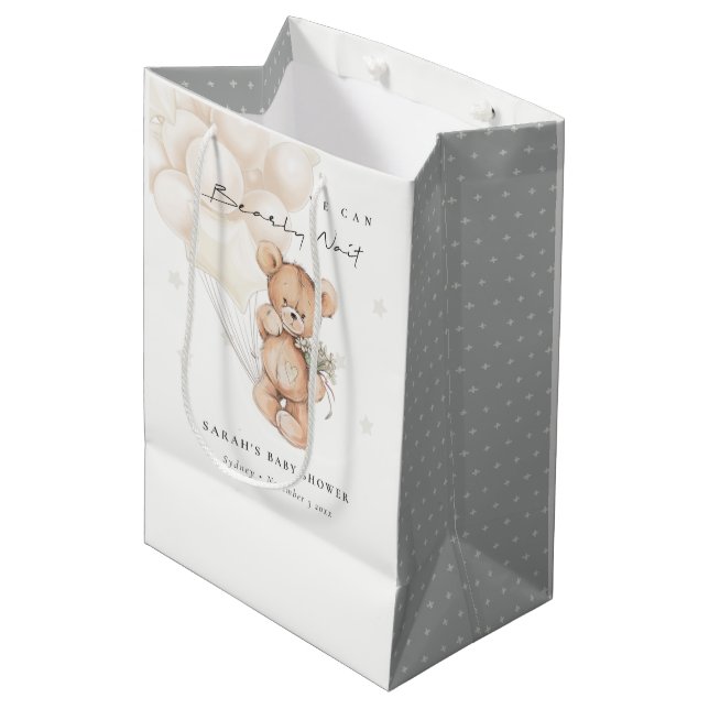 Bolsa De Regalo Mediana Cute Ivory Bearly Wait Bear Balloon Baby Shower (Angulo Anverso)