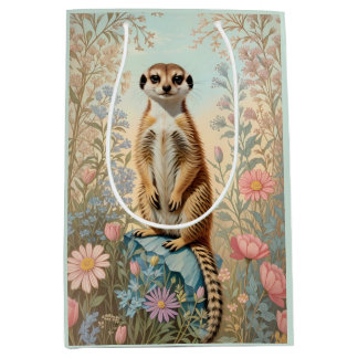Bolsa De Regalo Mediana Cute Little Meerkat Pastel Floral