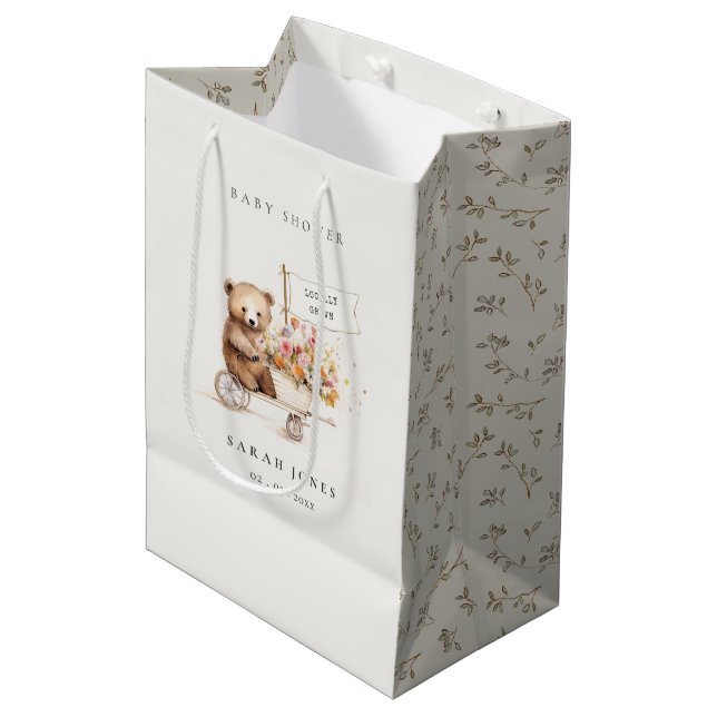 Bolsa De Regalo Mediana Cute local Crecer Teddy Floral Cart Baby Shower (Angulo Anverso)