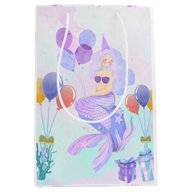 Bolsa De Regalo Mediana Cute Mermaid Birthday Party (Anverso)