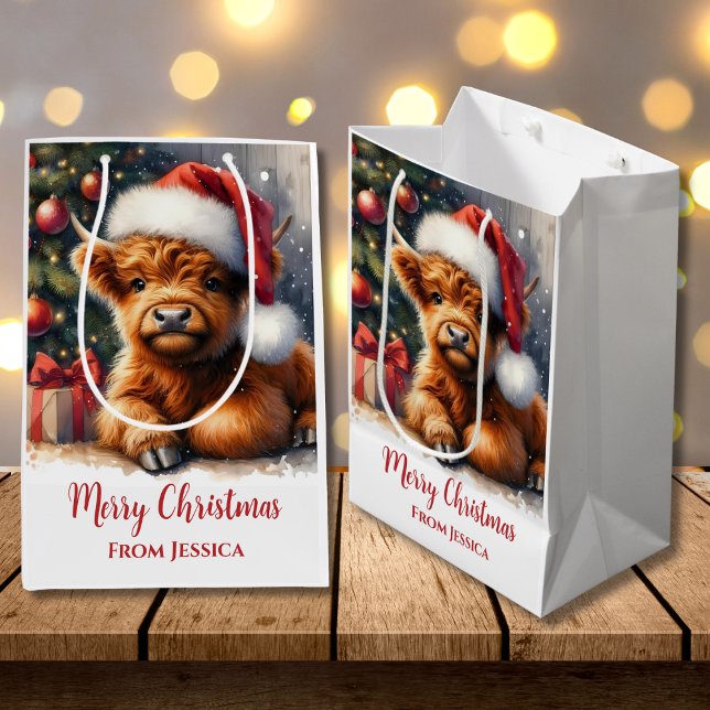 Bolsa De Regalo Mediana Cute Navidades Highland Cow (Subido por el creador)