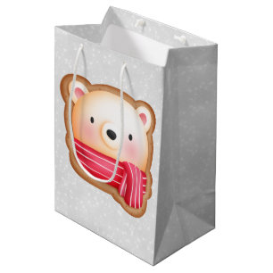 Bolsa De Regalo Mediana Cute Oso Cara Cara Rojo Carne y mejillas rosadas