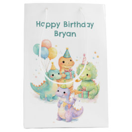 Bolsa De Regalo Mediana Cute Pastel Watercolor Dinosaurs Birthday