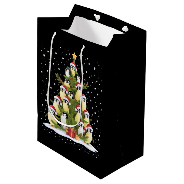 Bolsa De Regalo Mediana Cute Penguin Christmas Tree Funny Holiday (Angulo Anverso)