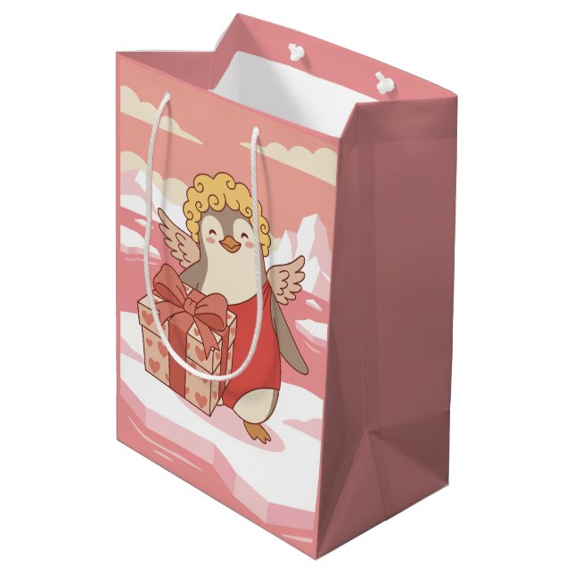 Bolsa De Regalo Mediana Cute Penguin Cupid Galentine Gift Bag (Angulo reverso)