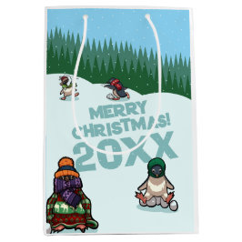 Bolsa De Regalo Mediana Cute Penguins Add The Year Merry Christmas! Winter