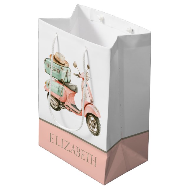 Bolsa De Regalo Mediana Cute Pink and Aqua Coastal Scooter (Angulo Anverso)