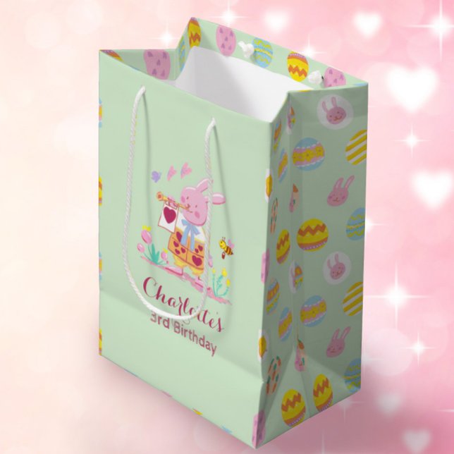 Bolsa De Regalo Mediana Cute Pink Bunny Egg Pattern Niños Birday Green (Subido por el creador)