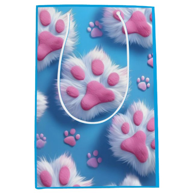 Bolsa De Regalo Mediana Cute Pink Paw Print Gift Bag (Anverso)