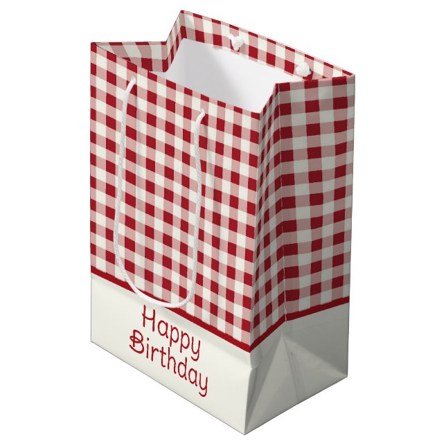Bolsa De Regalo Mediana Cute Red and Cream Gingham Bow (Angulo Anverso)