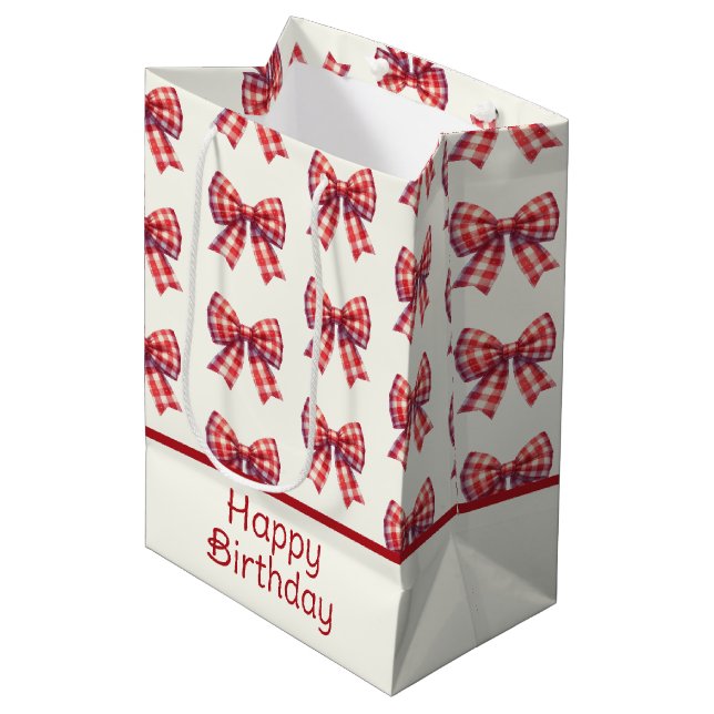 Bolsa De Regalo Mediana Cute Red and Cream Gingham Bow (Angulo Anverso)