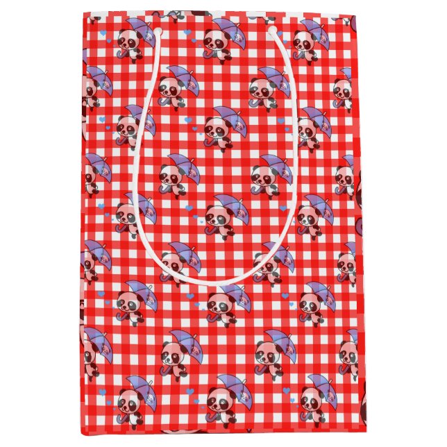 Bolsa De Regalo Mediana Cute Red Gingham Check (Anverso)