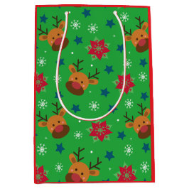 Bolsa De Regalo Mediana Cute Reindeer & Snowflake Christmas