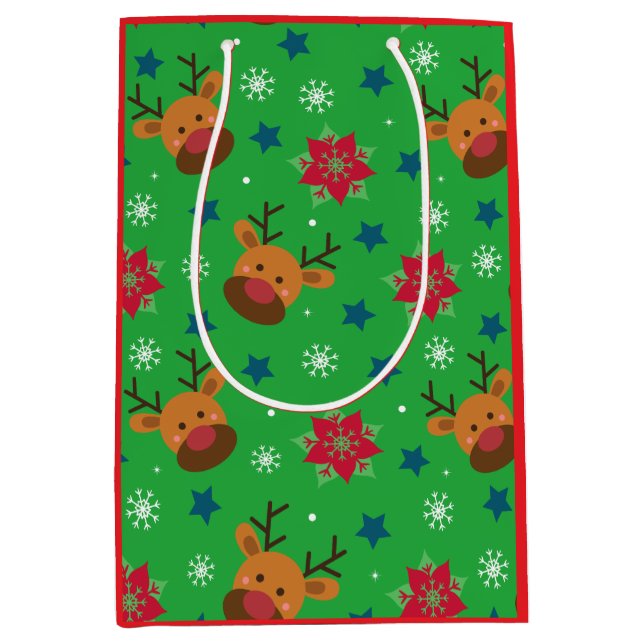 Bolsa De Regalo Mediana Cute Reindeer & Snowflake Christmas  (Anverso)