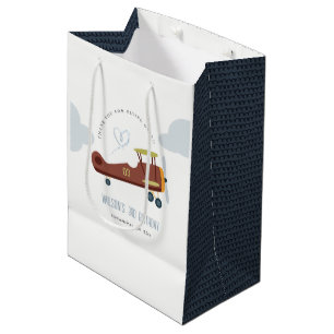 Bolsa De Regalo Mediana Cute Rust Green Blue Biplane Cloud Heart Birthday