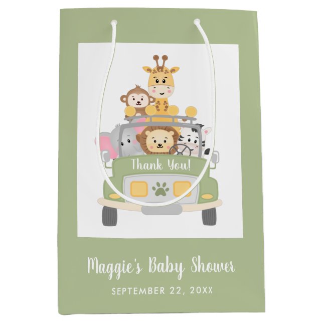 Bolsa De Regalo Mediana Cute Safari Baby Shower Gracias (Anverso)