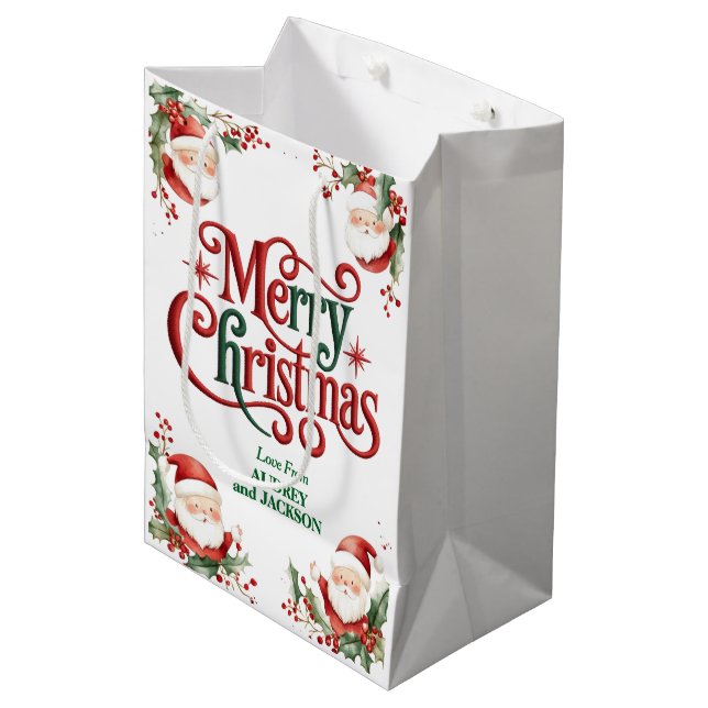 Bolsa De Regalo Mediana Cute Santa Claus Feliz Navidad (Angulo Anverso)