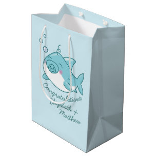 Bolsa De Regalo Mediana Cute Shark Baby Shower Kawaii Blue Boy