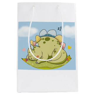 Bolsa De Regalo Mediana Cute Sleeping Stegosaurus Pastel Dinosaur Gift Bag