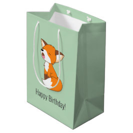 Bolsa De Regalo Mediana Cute Sleepy Little Fox Birday Green