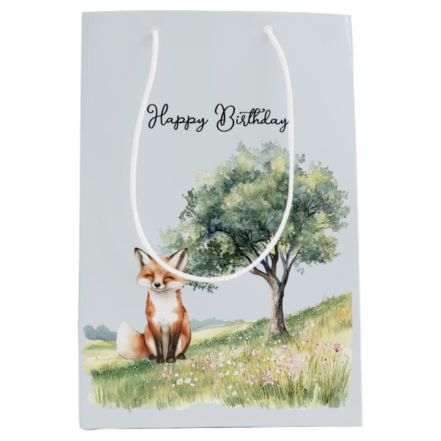 Bolsa De Regalo Mediana Cute Smiling Foxes Birthday (Anverso)