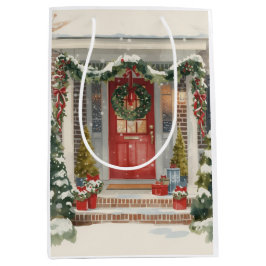 Bolsa De Regalo Mediana Cute Snowy Christmas Porch 