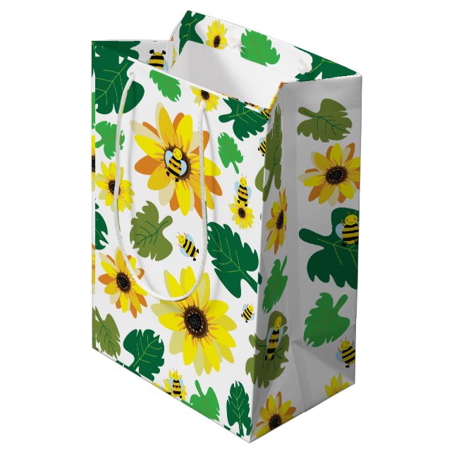 Bolsa De Regalo Mediana Cute Sunflower Bee (Angulo reverso)
