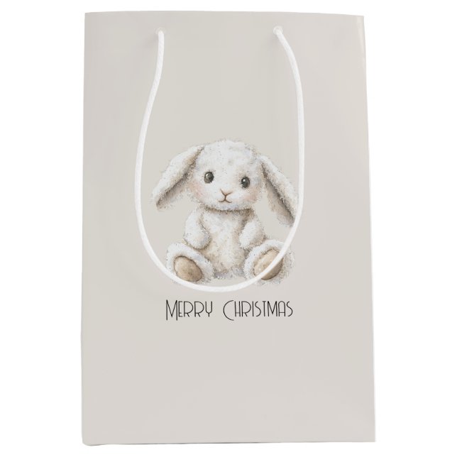 Bolsa De Regalo Mediana Cute Sweet Cream White Bunny Christmas (Anverso)
