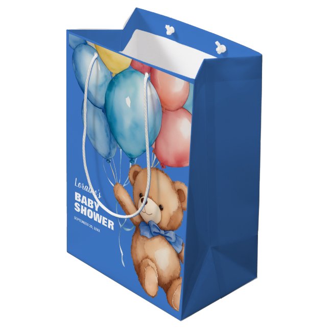 Bolsa De Regalo Mediana Cute Teddy Bear Blue Baby Shower (Angulo reverso)