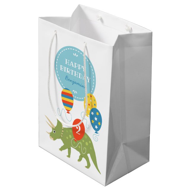 Bolsa De Regalo Mediana Cute Triceratops Dinosaur Balones Nombre Personali (Angulo reverso)