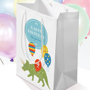 Bolsa De Regalo Mediana Cute Triceratops Dinosaur Balones Nombre Personali