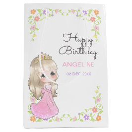 Bolsa De Regalo Mediana Cute Vestido Rosa Princesa Cumpleaños Floral