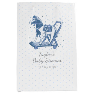 Bolsa De Regalo Mediana Cute Vintage Blue Hobby Horse Pattern
