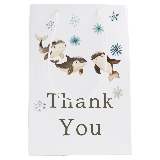 Bolsa De Regalo Mediana Cute Winter Arctic Whale Baby Shower (Anverso)