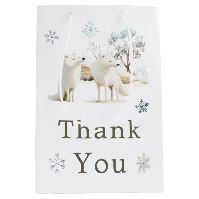 Bolsa De Regalo Mediana Cute Winter Arctic Wolf Baby Shower (Anverso)
