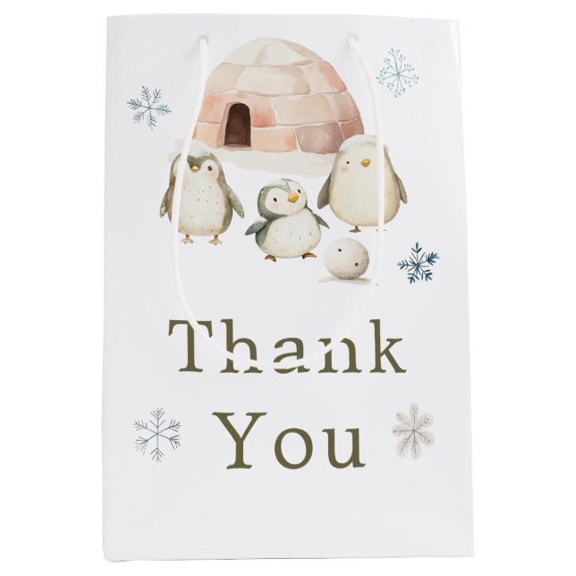 Bolsa De Regalo Mediana Cute Winter Penguins Baby Shower (Anverso)