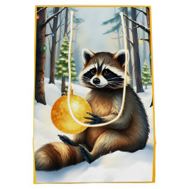 Bolsa De Regalo Mediana Cute Winter Raccoon with Gold Ornament Christmas
