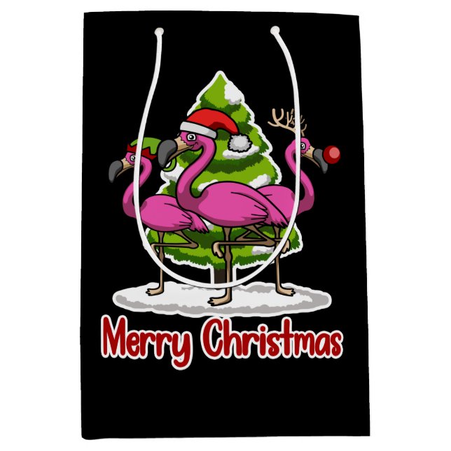 Bolsa De Regalo Mediana Cute Xmas Santa Flamingo Navidades regalo (Anverso)