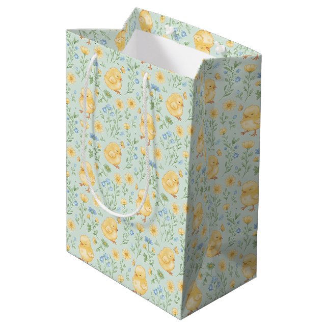 Bolsa De Regalo Mediana Cute Yellow Chicks and Flowers Pattern (Angulo reverso)