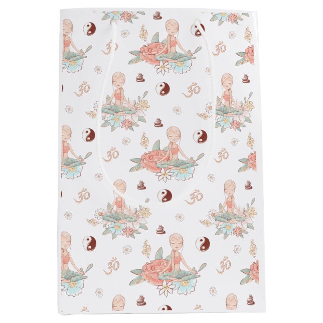 Bolsa De Regalo Mediana Cute Zen Yoga Meditación Lotus Namaste (Anverso)