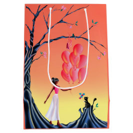 Bolsa De Regalo Mediana Cuto Ballerina y Cat Night Sky