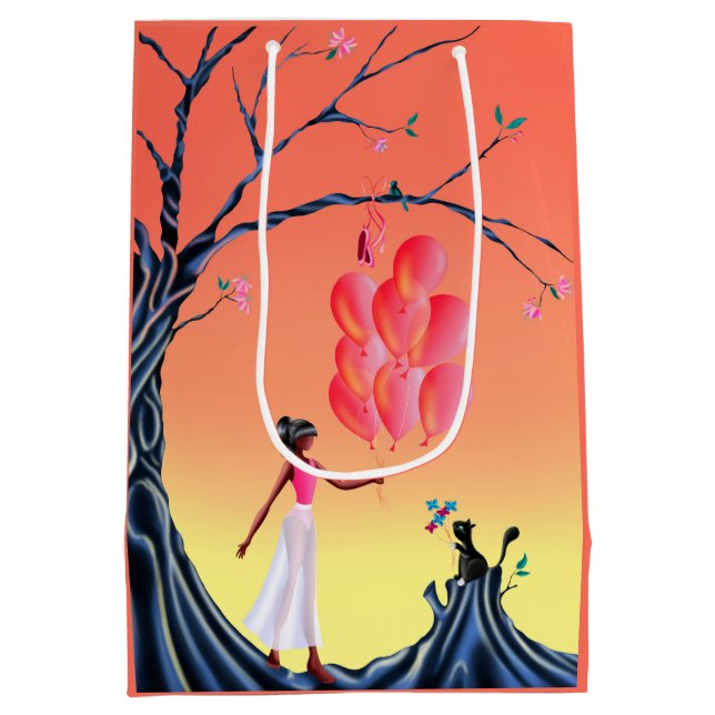 Bolsa De Regalo Mediana Cuto Ballerina y Cat Night Sky (Reverso)