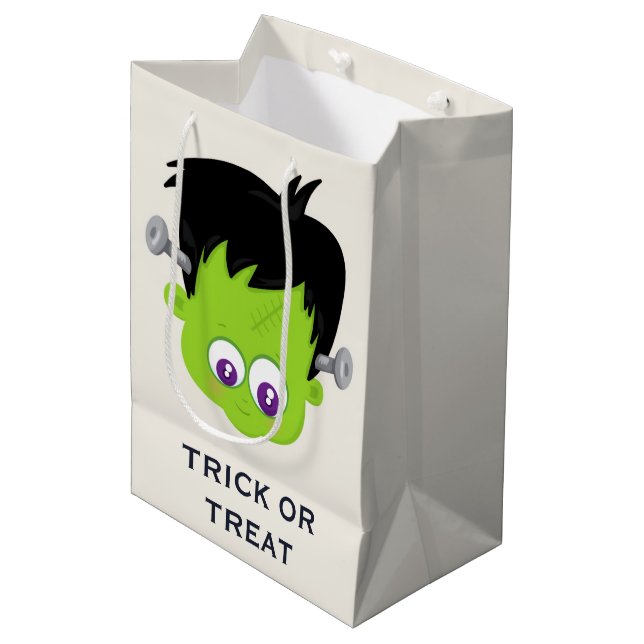 Bolsa De Regalo Mediana Cuto verde Frankenstein Monster cara Halloween (Angulo Anverso)