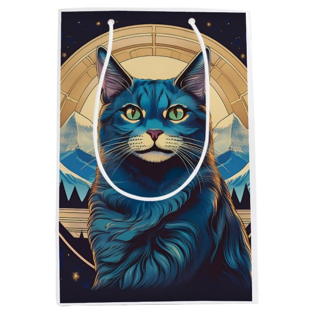 Bolsa De Regalo Mediana Cymric Cat With Mountain Backdrop Stars (Anverso)