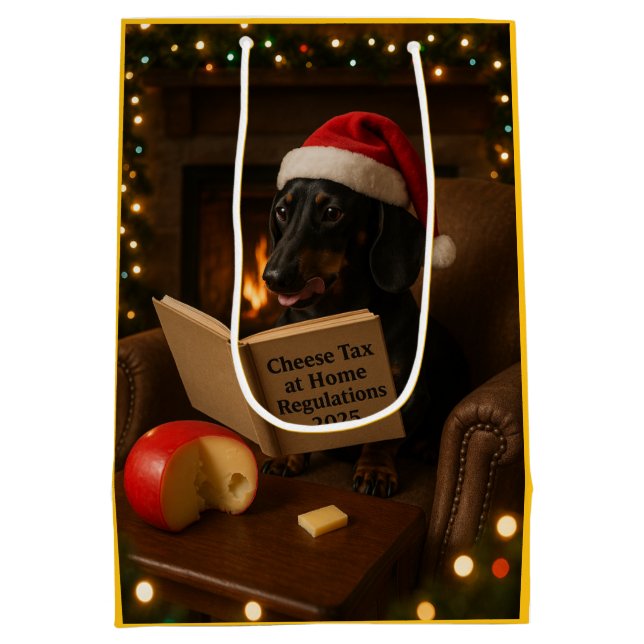 Bolsa De Regalo Mediana Dachshund 'Cheese Tax' Christmas gift bag  (Reverso)